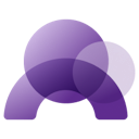Purple circle behind a purple arch, with another, lighter purple circle alongside