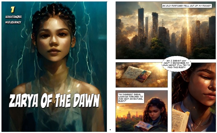 Images from Zarya of the Dawn, graphic novel by Kristina Kashtanova