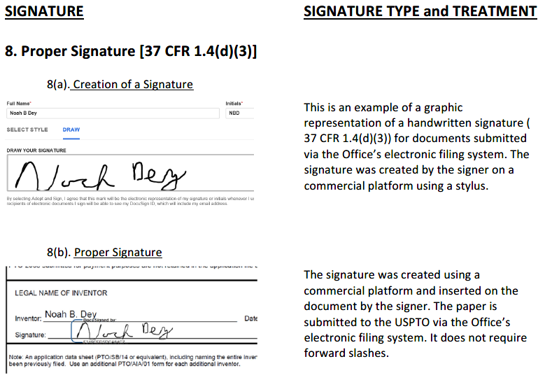 uspto assignment signatures