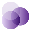 Three purple, semitransparent circles, overlapping as in a Venn diagram