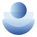 A blue sphere, stacked over two blue overlapping semicircles
